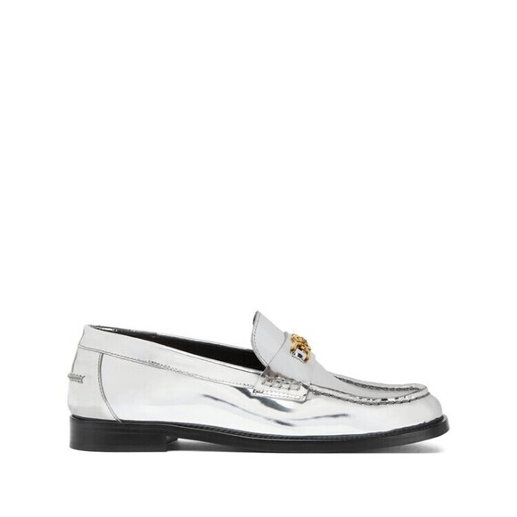 Versace Silver-Tone Lambskin Flats With Medusa Plaque - NWT